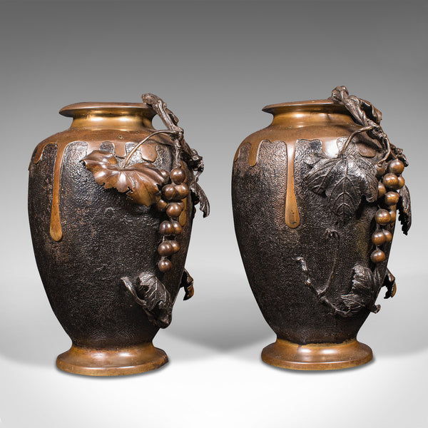 Large Pair Of Antique Decorative Vases, Japanese, Bronze, Amphora, Victorian