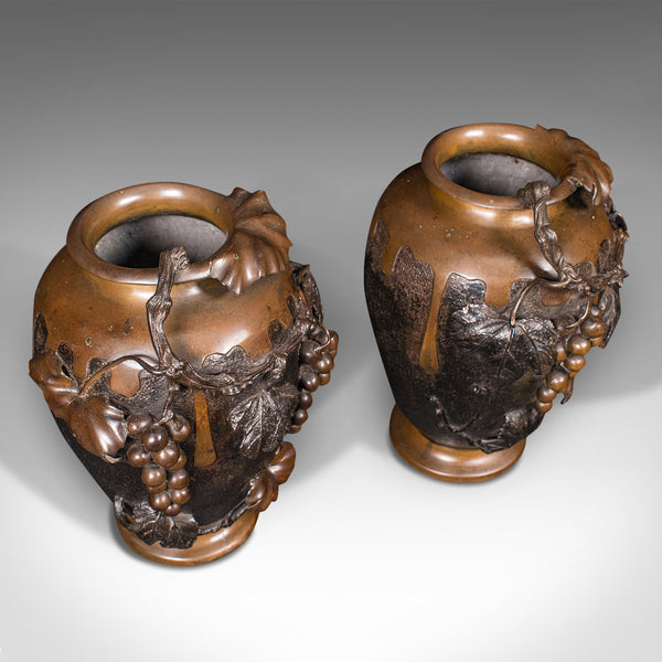 Large Pair Of Antique Decorative Vases, Japanese, Bronze, Amphora, Victorian