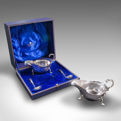 Pair, Antique Sauce Boats, British, Silver, Condiment Dish, Hallmarks, Edwardian