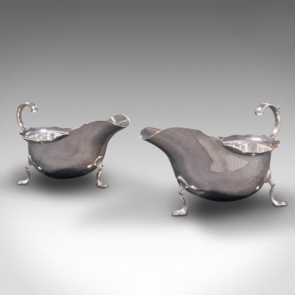 Pair, Antique Sauce Boats, British, Silver, Condiment Dish, Hallmarks, Edwardian