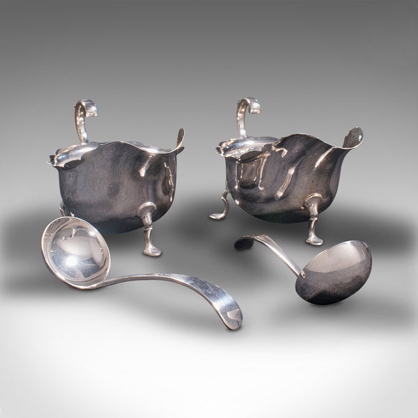 Pair, Antique Sauce Boats, British, Silver, Condiment Dish, Hallmarks, Edwardian