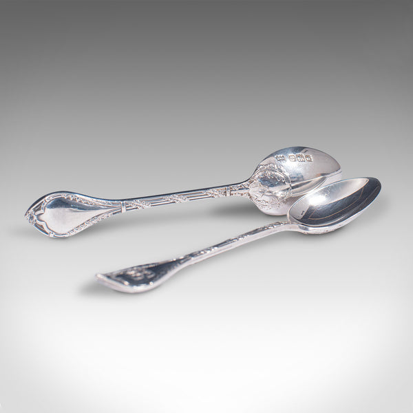 Set Of 6, Antique Tea Spoons, English, Silver, Hallmark, London, Victorian, 1900