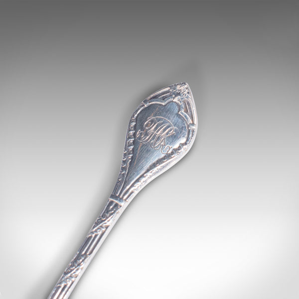 Set Of 6, Antique Tea Spoons, English, Silver, Hallmark, London, Victorian, 1900