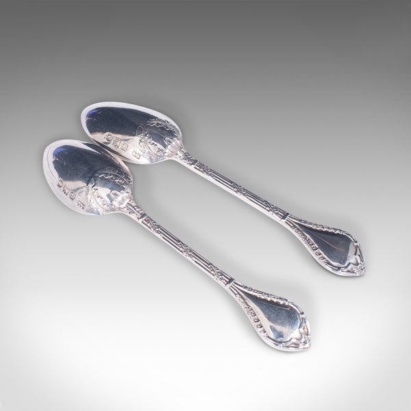 Set Of 6, Antique Tea Spoons, English, Silver, Hallmark, London, Victorian, 1900
