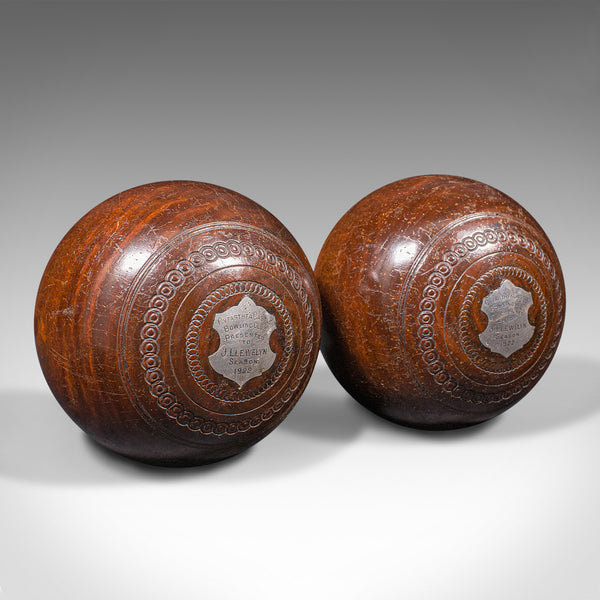 Pair Of Antique Bowling Woods, English Lawn Bowls Ball, Taylor Rolph, Dated 1922