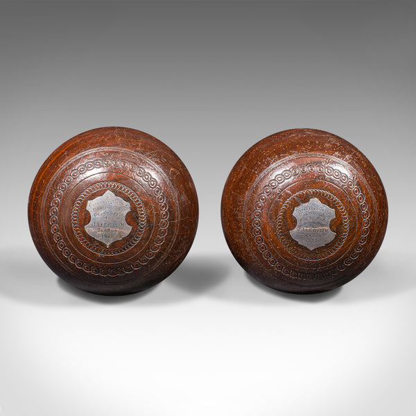 Pair Of Antique Bowling Woods, English Lawn Bowls Ball, Taylor Rolph, Dated 1922