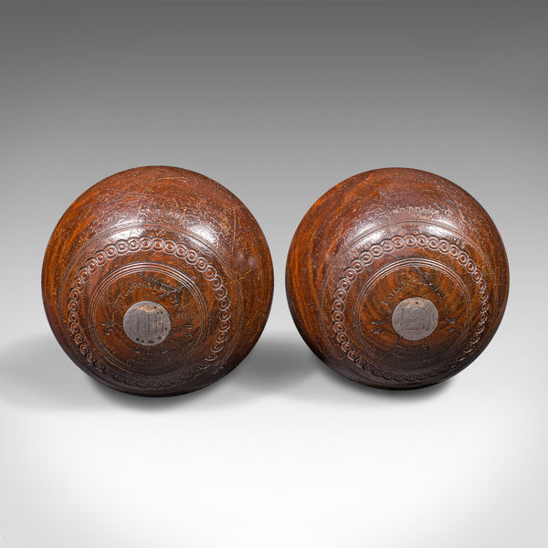 Pair Of Antique Bowling Woods, English Lawn Bowls Ball, Taylor Rolph, Dated 1922