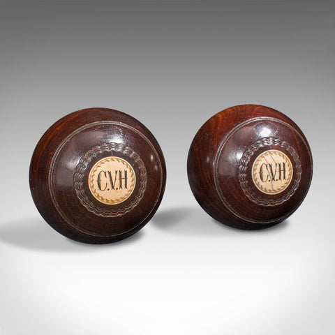 Pair Of Vintage Bowling Woods, Scottish, Hardwood, Lawn Bowls Ball, T. Taylor