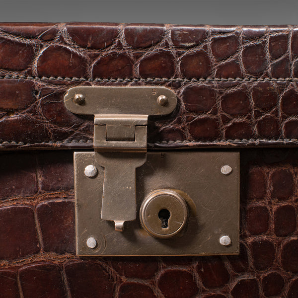 Antique Traveller's Suitcase, Indian, Colonial, Crocodile, Luggage, Edwardian