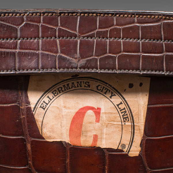 Antique Traveller's Suitcase, Indian, Colonial, Crocodile, Luggage, Edwardian