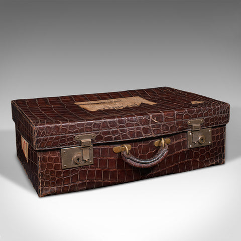 Antique Traveller's Suitcase, Indian, Colonial, Crocodile, Luggage, Edwardian