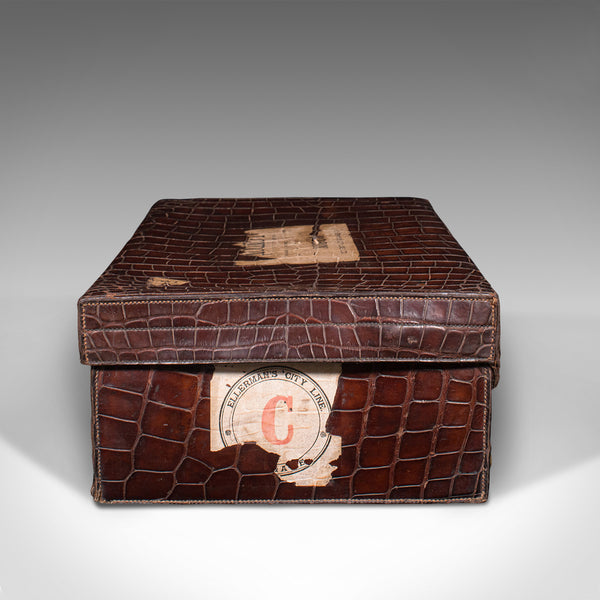Antique Traveller's Suitcase, Indian, Colonial, Crocodile, Luggage, Edwardian