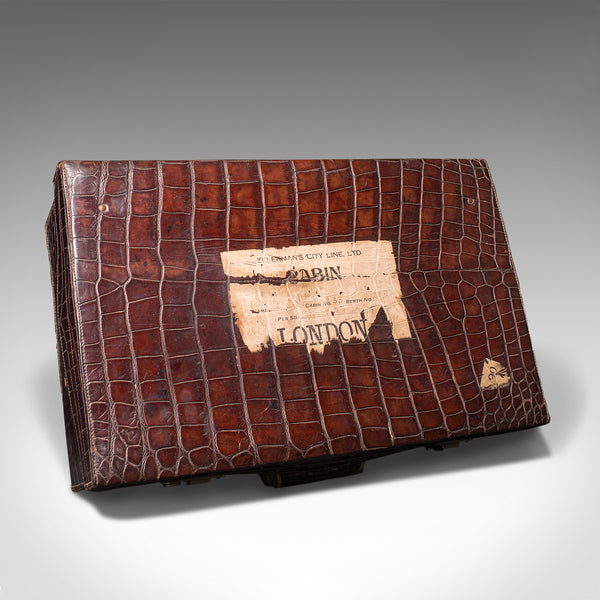 Antique Traveller's Suitcase, Indian, Colonial, Crocodile, Luggage, Edwardian