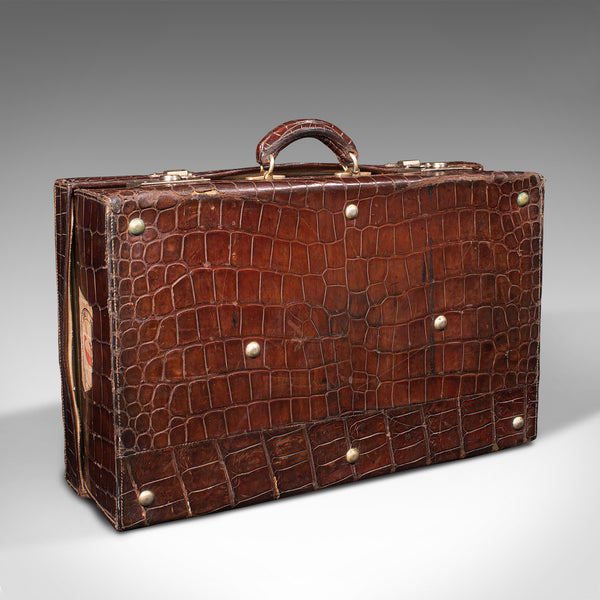 Antique Traveller's Suitcase, Indian, Colonial, Crocodile, Luggage, Edwardian