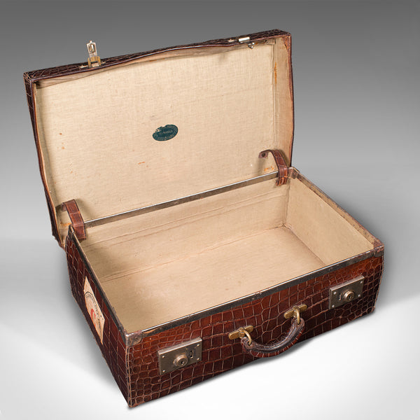Antique Traveller's Suitcase, Indian, Colonial, Crocodile, Luggage, Edwardian