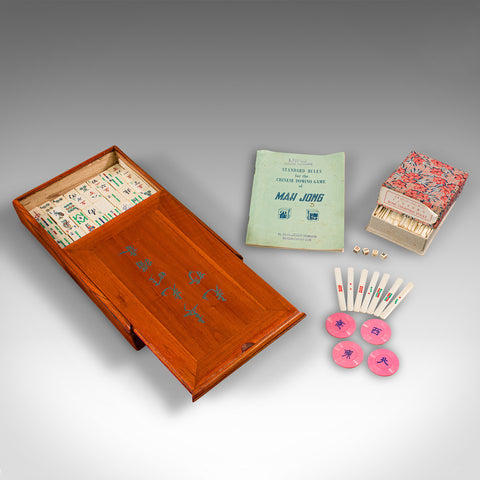 Vintage Mah Jong Compendium, Case, Chinese, Gaming Set, Bamboo, Oriental, C.1960
