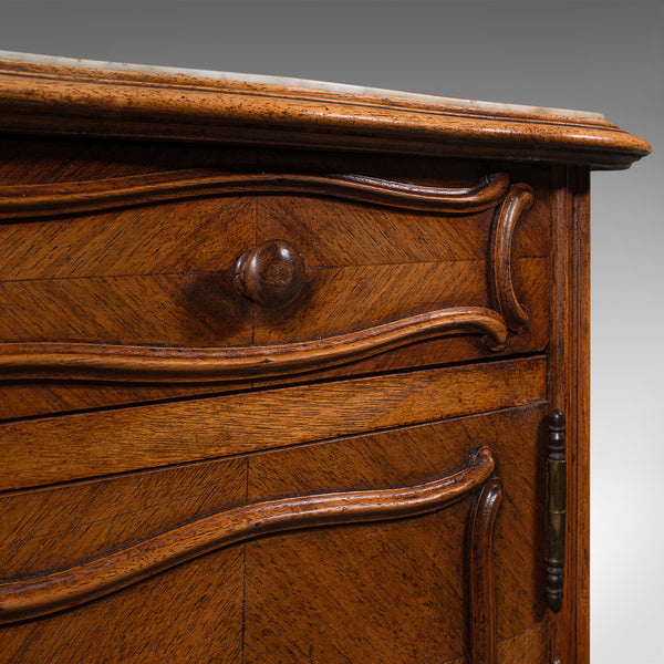 Antique Bedside Cabinet, French, Walnut, Marble, Night Stand, Victorian, C.1900