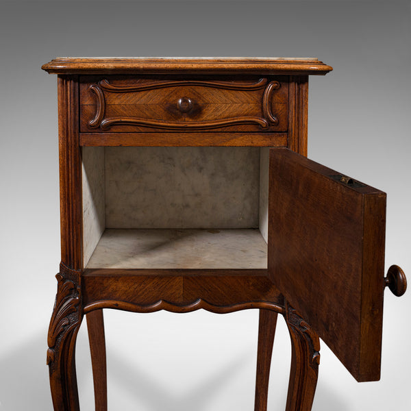 Antique Bedside Cabinet, French, Walnut, Marble, Night Stand, Victorian, C.1900