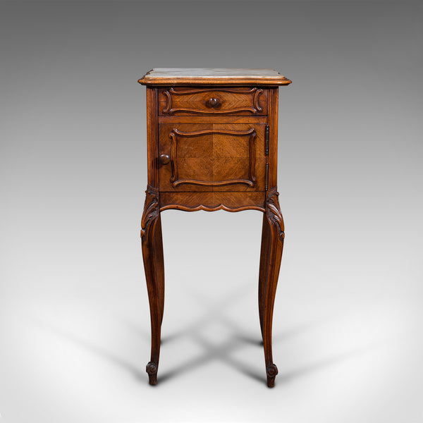 Antique Bedside Cabinet, French, Walnut, Marble, Night Stand, Victorian, C.1900