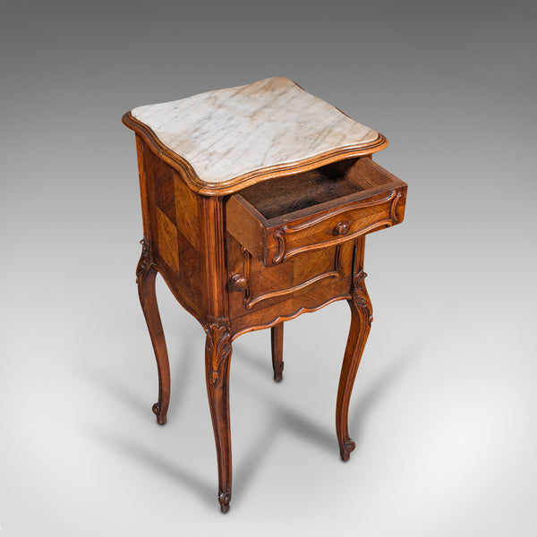 Antique Bedside Cabinet, French, Walnut, Marble, Night Stand, Victorian, C.1900
