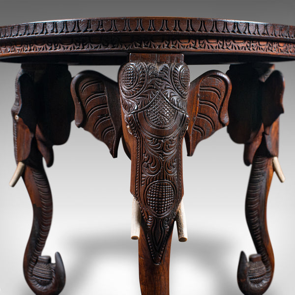 Antique Carved Circular Table, Indian, Teak, Colonial, Campaign, Victorian, 1900
