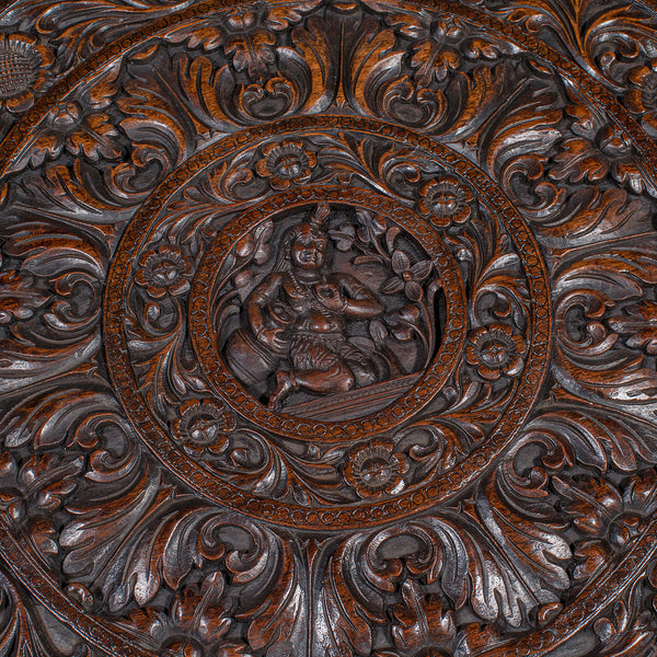 Antique Carved Circular Table, Indian, Teak, Colonial, Campaign, Victorian, 1900