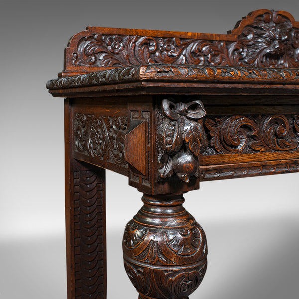 Antique Side Table, Scottish, Oak Console, Desk, Gothic Taste, Victorian, C.1880