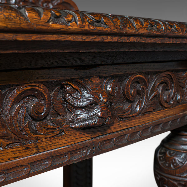 Antique Side Table, Scottish, Oak Console, Desk, Gothic Taste, Victorian, C.1880