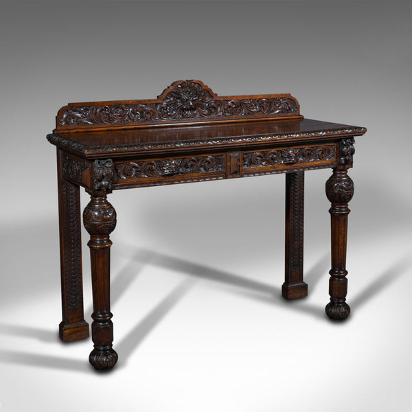 Antique Side Table, Scottish, Oak Console, Desk, Gothic Taste, Victorian, C.1880