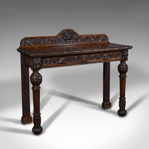 Antique Side Table, Scottish, Oak Console, Desk, Gothic Taste, Victorian, C.1880
