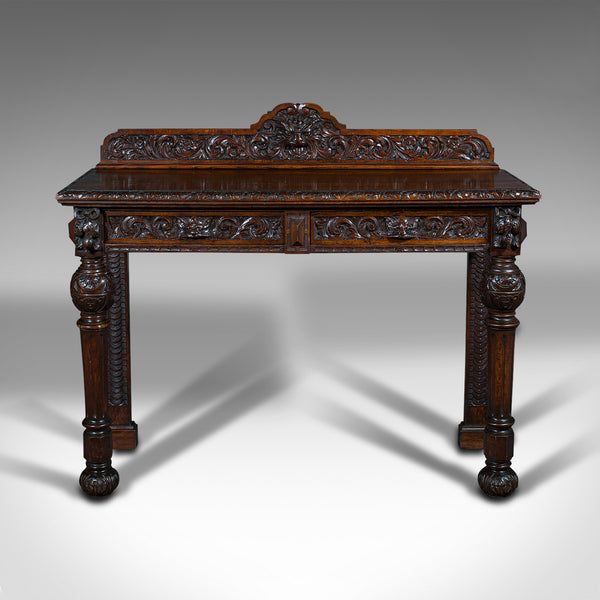 Antique Side Table, Scottish, Oak Console, Desk, Gothic Taste, Victorian, C.1880