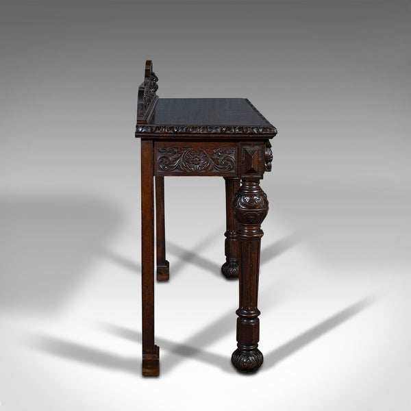 Antique Side Table, Scottish, Oak Console, Desk, Gothic Taste, Victorian, C.1880