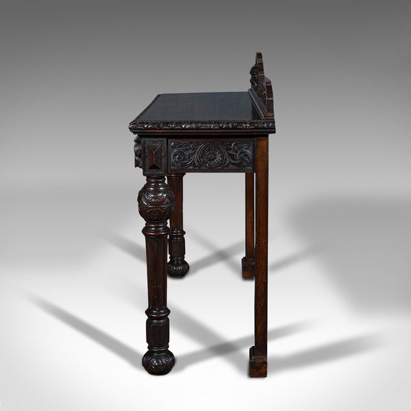 Antique Side Table, Scottish, Oak Console, Desk, Gothic Taste, Victorian, C.1880