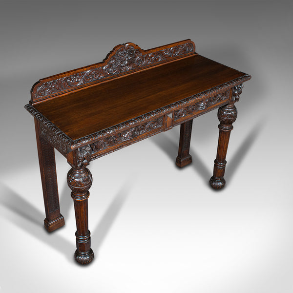 Antique Side Table, Scottish, Oak Console, Desk, Gothic Taste, Victorian, C.1880