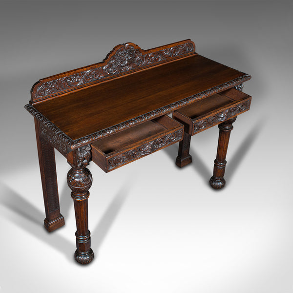 Antique Side Table, Scottish, Oak Console, Desk, Gothic Taste, Victorian, C.1880