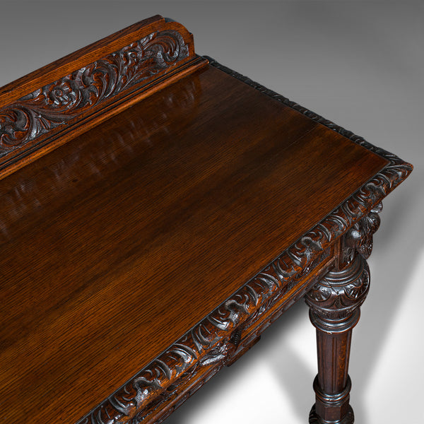 Antique Side Table, Scottish, Oak Console, Desk, Gothic Taste, Victorian, C.1880