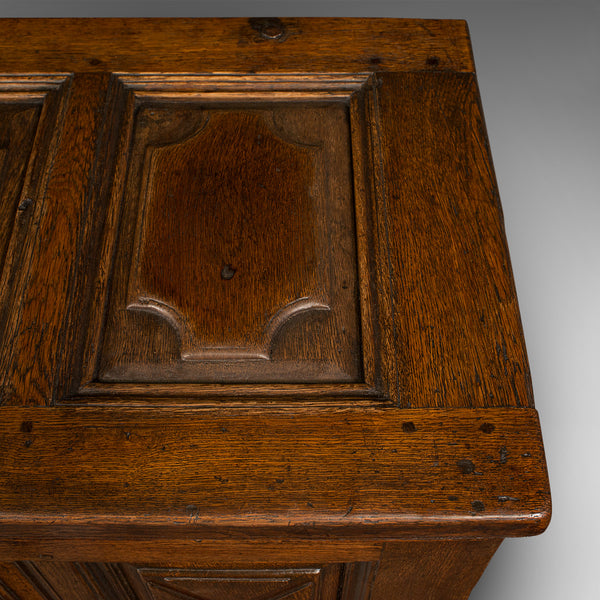 Large Antique Four Panel Coffer, Scottish, Oak, Chest, Window Seat, Georgian
