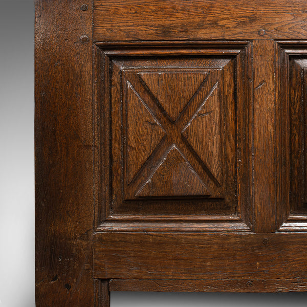 Large Antique Four Panel Coffer, Scottish, Oak, Chest, Window Seat, Georgian