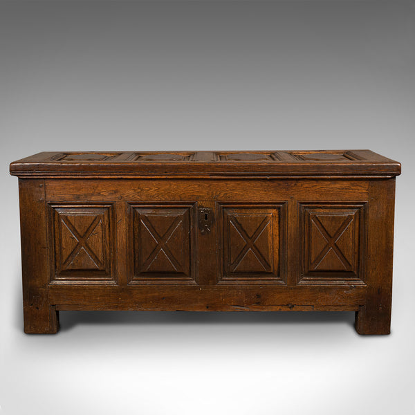 Large Antique Four Panel Coffer, Scottish, Oak, Chest, Window Seat, Georgian
