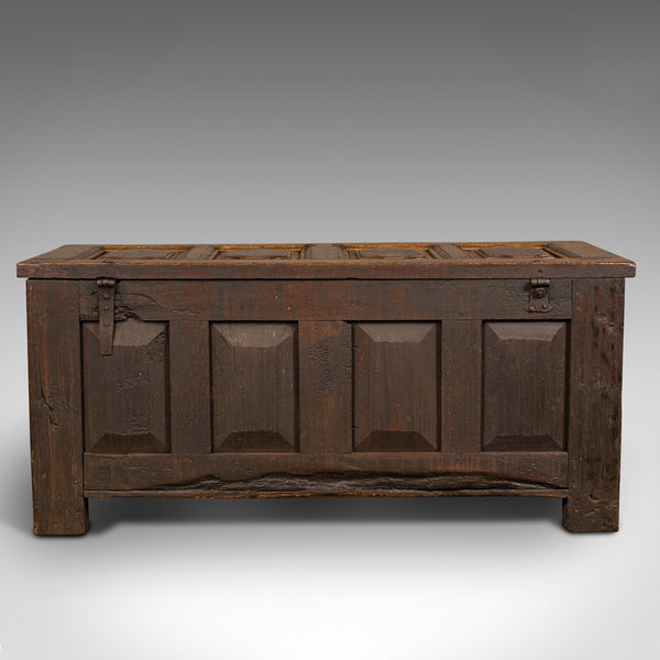 Large Antique Four Panel Coffer, Scottish, Oak, Chest, Window Seat, Georgian