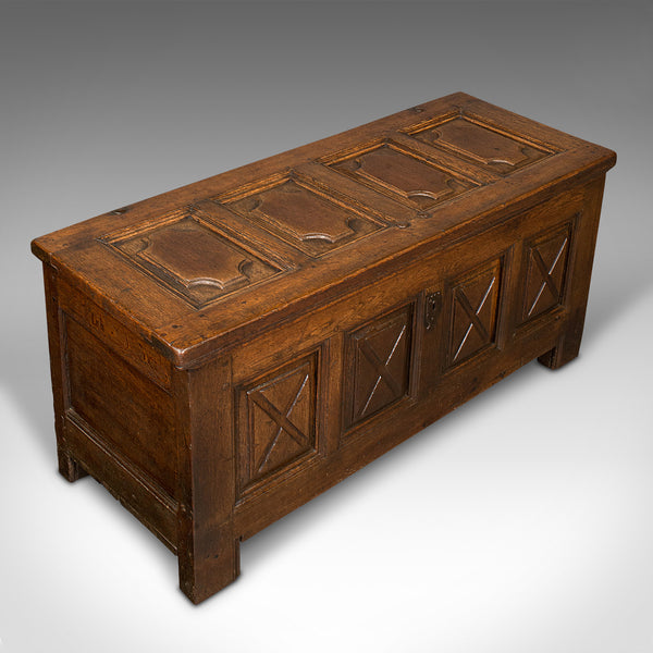 Large Antique Four Panel Coffer, Scottish, Oak, Chest, Window Seat, Georgian