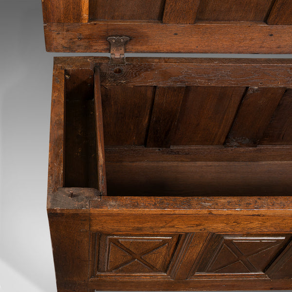 Large Antique Four Panel Coffer, Scottish, Oak, Chest, Window Seat, Georgian