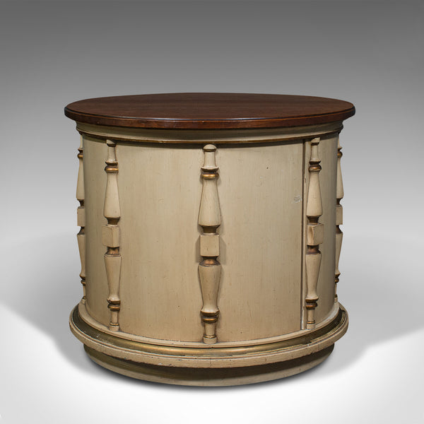 Vintage Drum Table, English, Occasional, Coffee, Cabinet, Late 20th Century