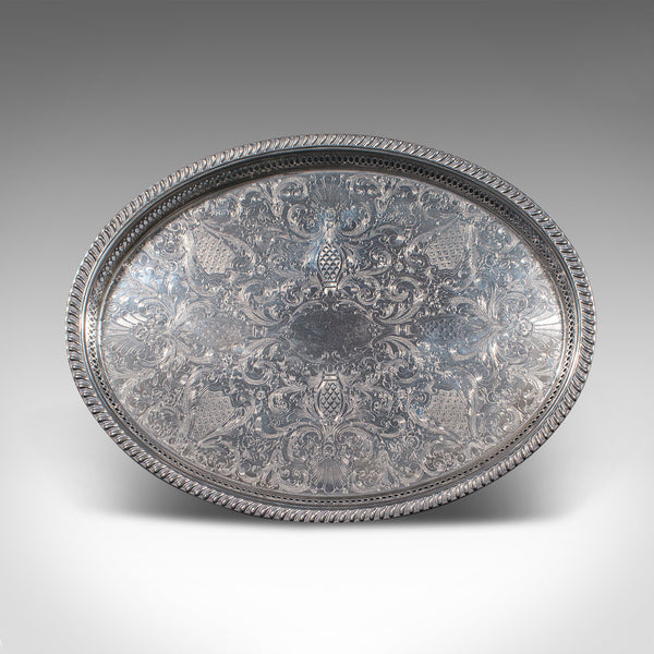 Vintage Oval Serving Tray, English Silver Plate, Afternoon Tea, Decorative, 1950