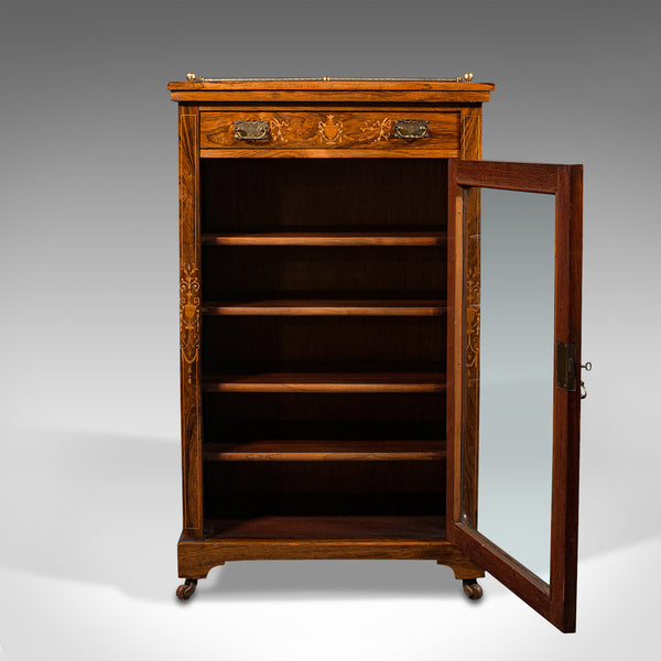 Antique Music Cabinet, English, Glazed Display Case, Boxwood Inlay, Victorian