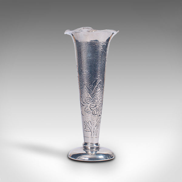 Small Vintage Single Stem Vase, Chinese, Sterling Silver, Decorative Posy Flute