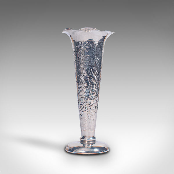 Small Vintage Single Stem Vase, Chinese, Sterling Silver, Decorative Posy Flute