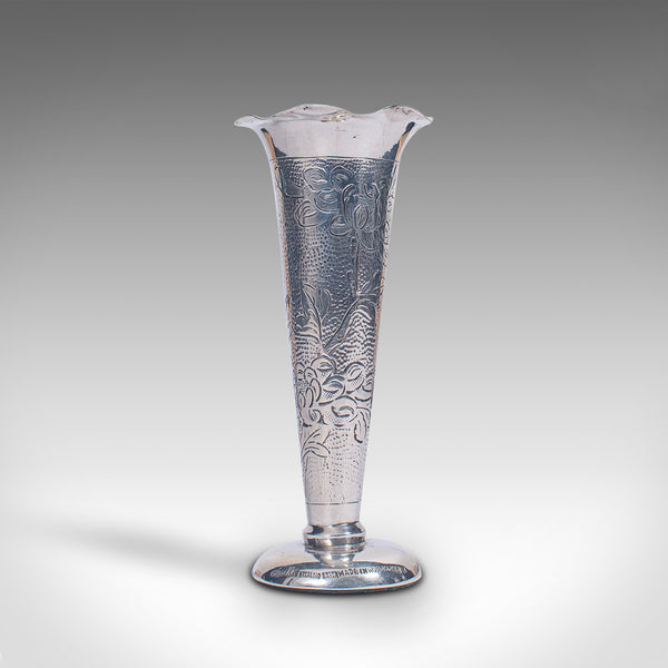Small Vintage Single Stem Vase, Chinese, Sterling Silver, Decorative Posy Flute