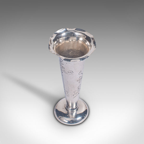 Small Vintage Single Stem Vase, Chinese, Sterling Silver, Decorative Posy Flute