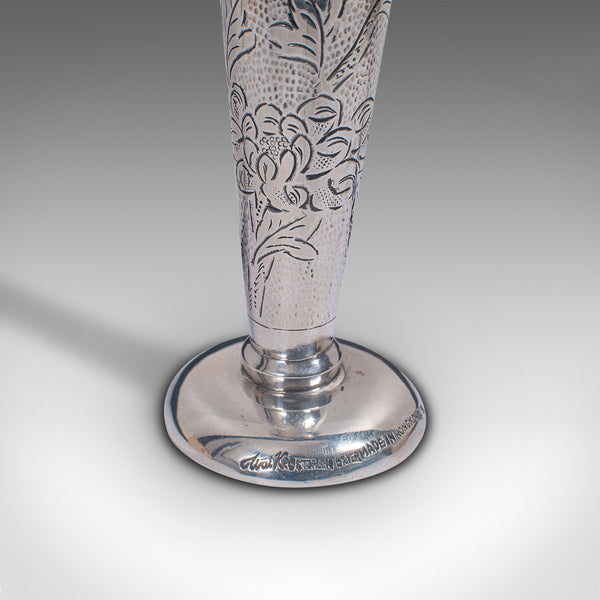 Small Vintage Single Stem Vase, Chinese, Sterling Silver, Decorative Posy Flute